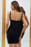 Dark Green Sheath Off the Shoulder Short Cocktail Dress with Appliques