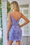 Sparkly Purple Corset Cocktail Dress with Appliques