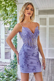Sparkly Purple Corset Cocktail Dress with Appliques