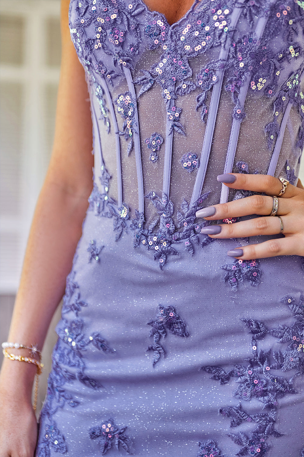 Sparkly Purple Corset Cocktail Dress with Appliques