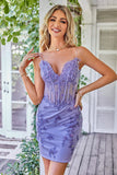 Sparkly Purple Corset Cocktail Dress with Appliques