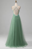 Sparkly Green A-Line Spaghetti Straps Corset Ball Dress With Appliques