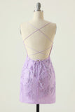 Purple Backless Bodycon Cocktail Party Dress With Appliques