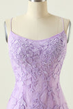 Purple Backless Bodycon Cocktail Party Dress With Appliques
