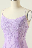 Purple Backless Bodycon Cocktail Party Dress With Appliques