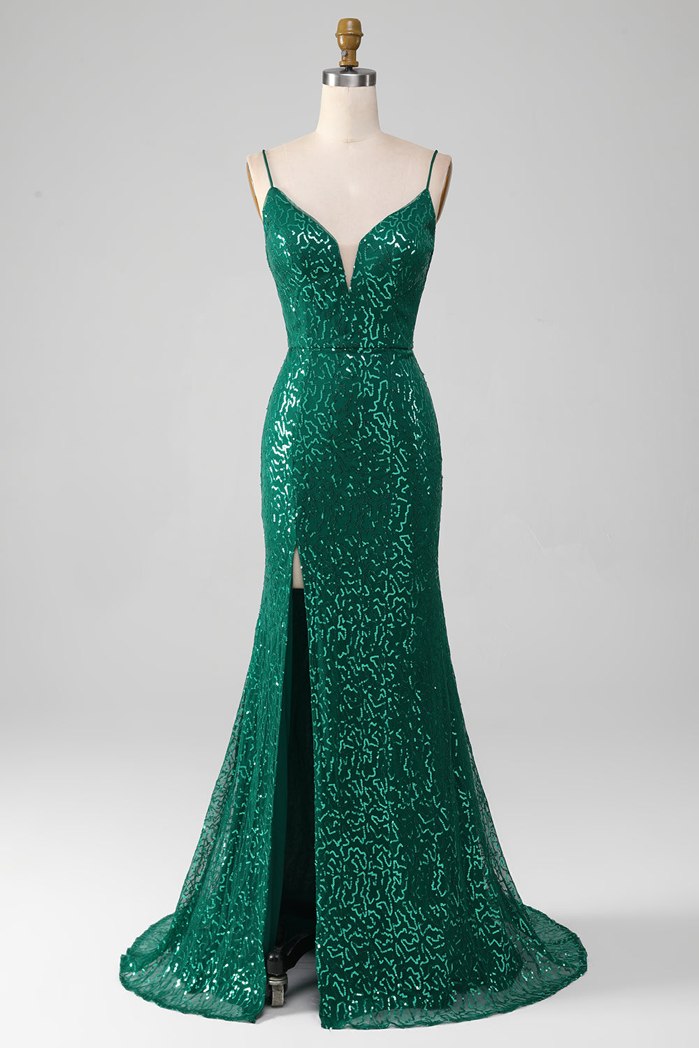 Zapaka Women Sparkly Dark Green Sequins Long Ball Prom Dress with Slit  Spaghetti Straps Evening Dress – ZAPAKA NZ