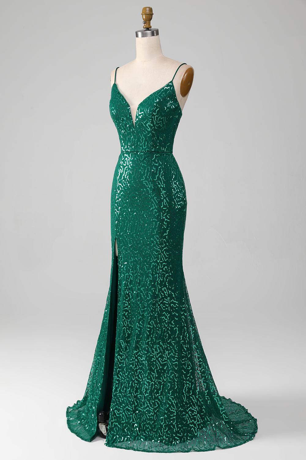 Sparkly Dark Green Mermaid Beaded Sequins Long Ball Dress with Slit