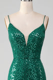 Sparkly Dark Green Mermaid Beaded Sequins Long Ball Dress with Slit