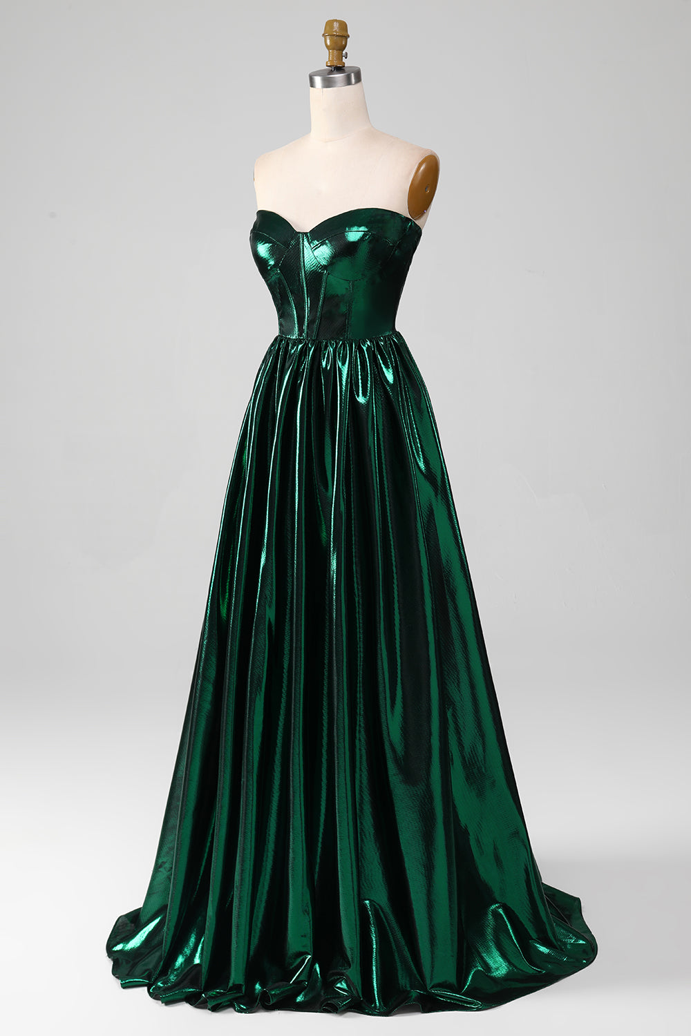 Glitter Dark Green Corset Metallic Long Ball Dress