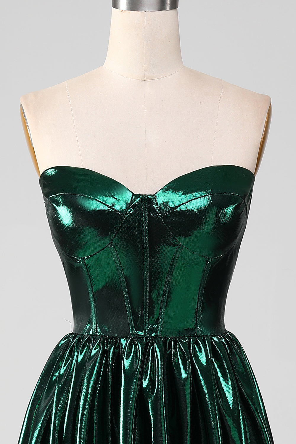 Glitter Dark Green Corset Metallic Long Ball Dress