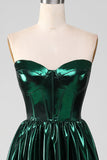 Glitter Dark Green Corset Metallic Long Ball Dress