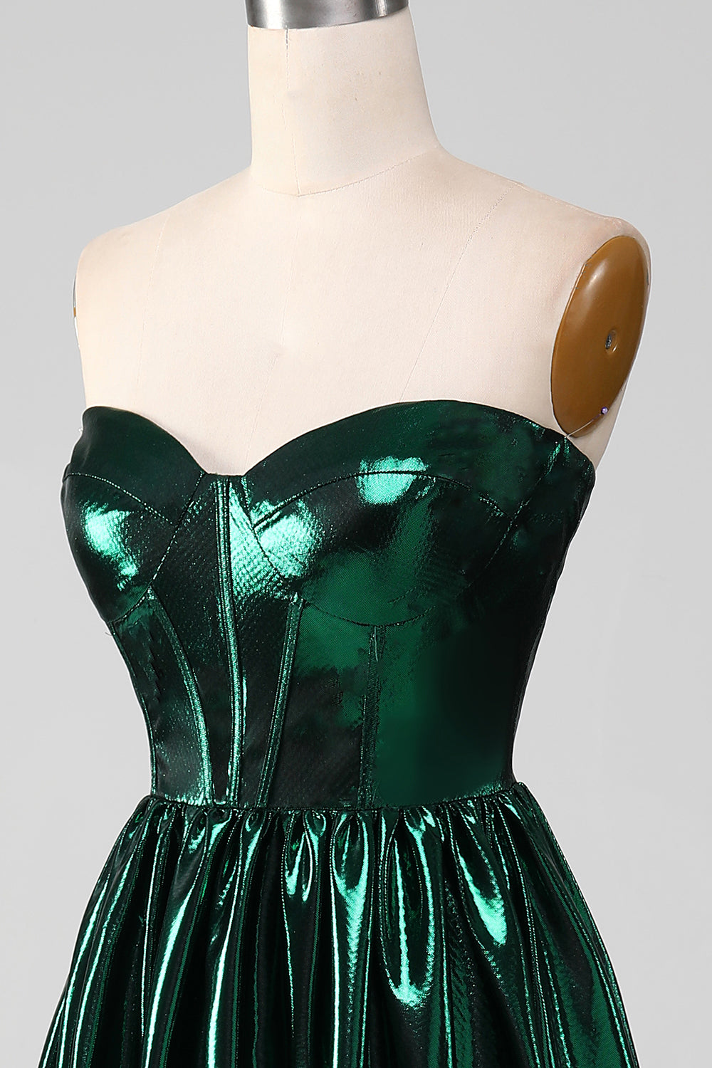 Glitter Dark Green Corset Metallic Long Ball Dress