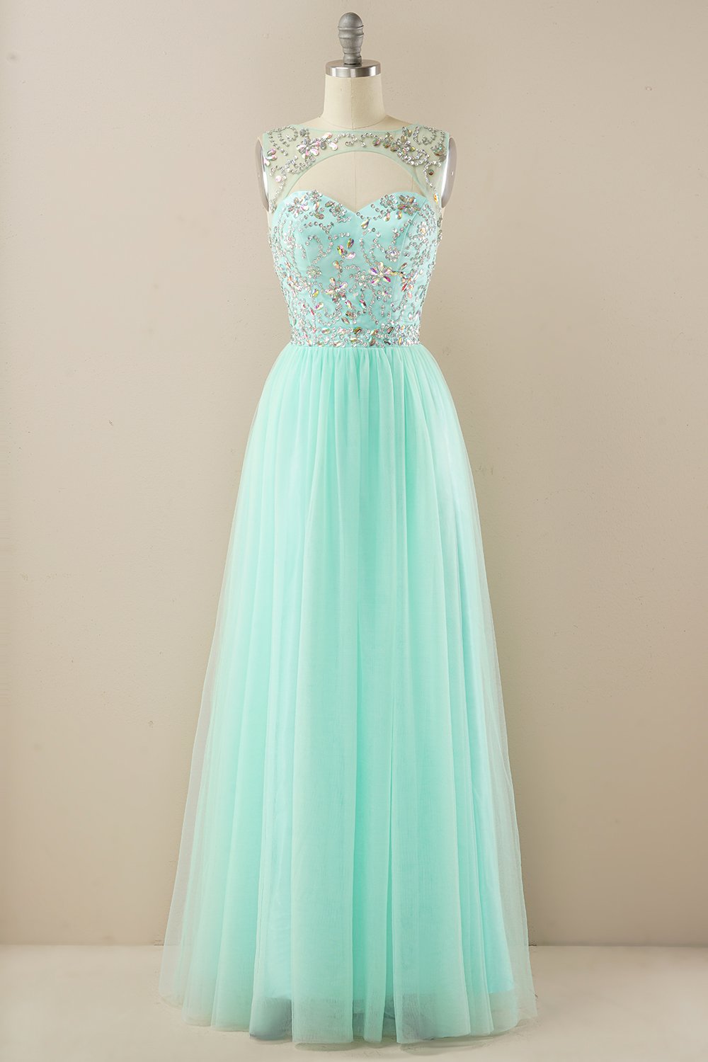 Beading Tulle Long Ball Dress