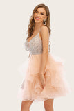 Pink Beaded Short Tulle Dress