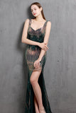 Gold Mermaid Sequin V-Neck Ball Dress