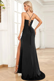 Fuchsia Mermaid Spaghetti Straps Satin Ball Dress with Split Front