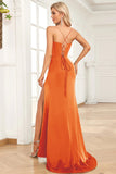Fuchsia Mermaid Spaghetti Straps Satin Ball Dress with Split Front