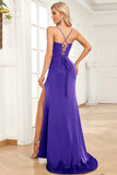 Fuchsia Mermaid Spaghetti Straps Satin Ball Dress with Split Front
