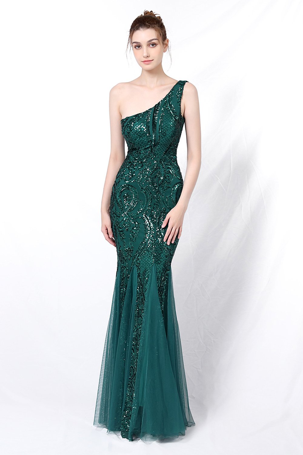 Mermaid One-Shoulder Ball Dress with Appliques