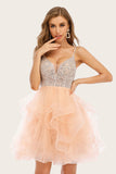 Pink Beaded Short Tulle Dress