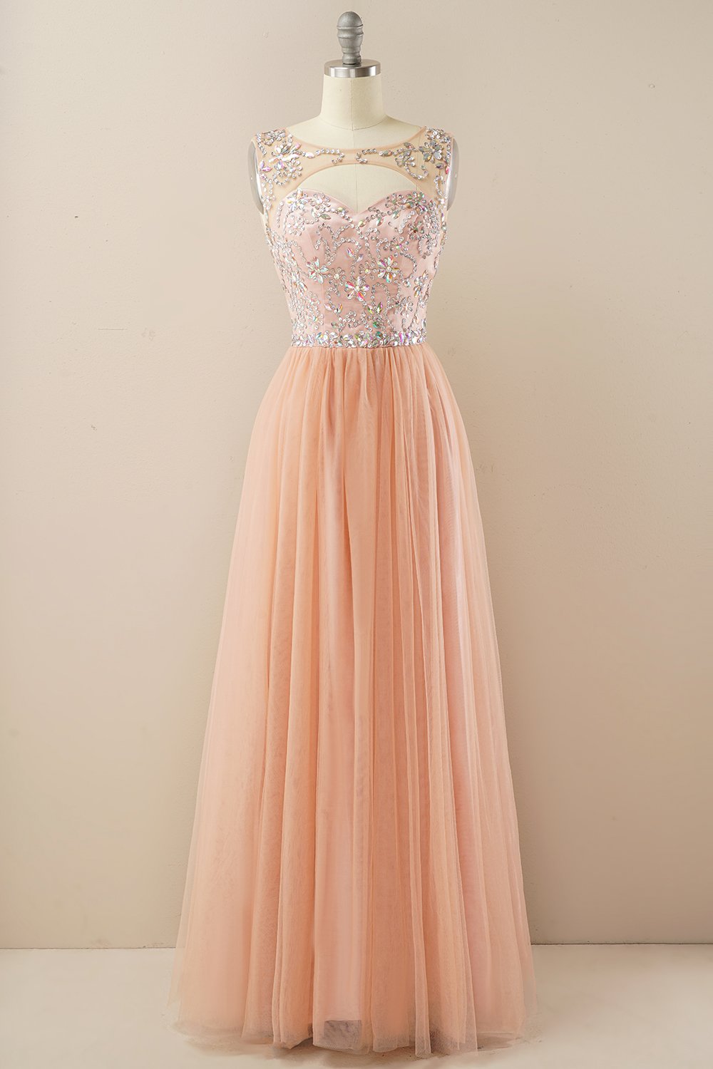 Beading Tulle Long Ball Dress