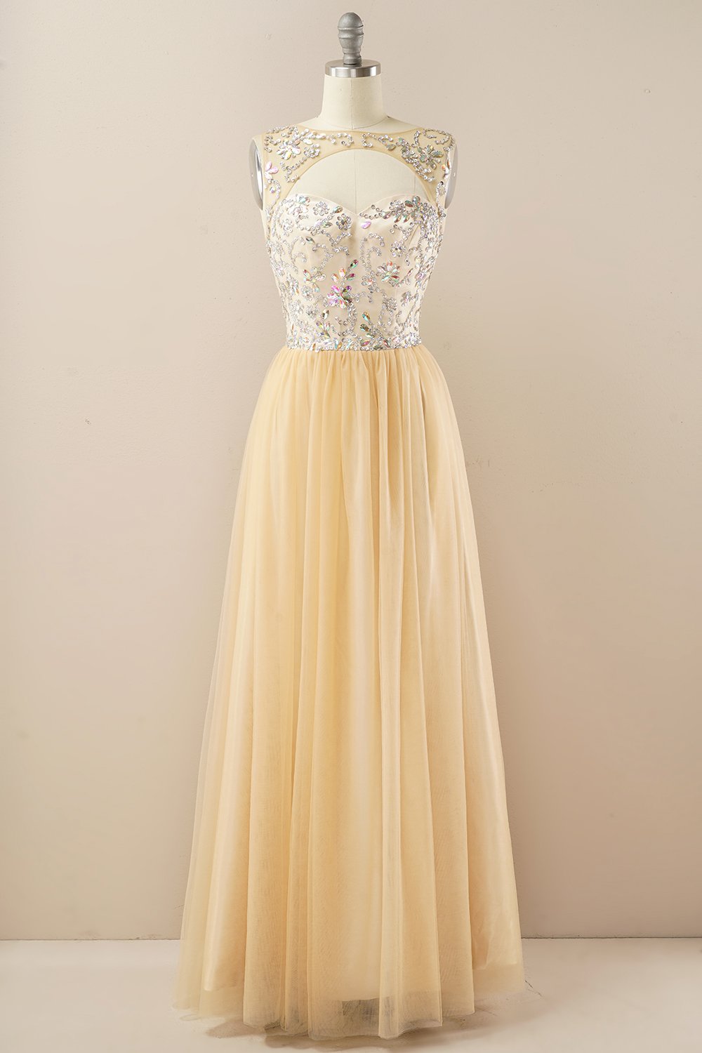 Beading Tulle Long Ball Dress