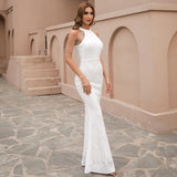 Black Mermaid Floor-Length Sequin Evening Party Ball Dress