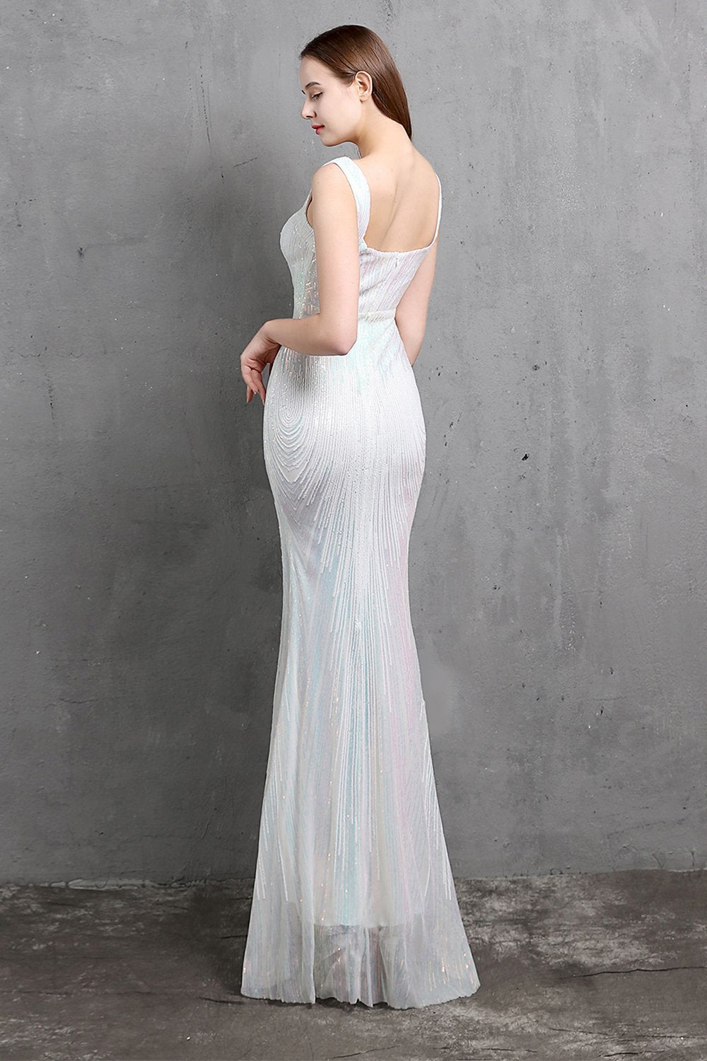 Gold Mermaid Sequin V-Neck Ball Dress