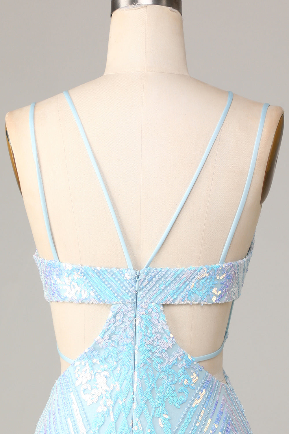 Stunning Bodycon Spaghetti Straps Blue Sequins Short Ball Dress