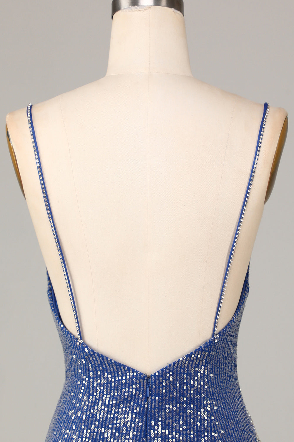 Dark Blue Sparkly Sheath Spaghetti Straps Short Homecoming Dress with Embroidery