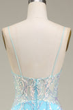 Blue Mermaid Spaghetti Straps Sparkly Ball Dress