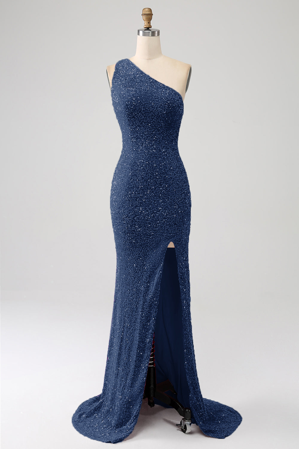Sparkly Orange Mermaid One Shoulder Sequins Ball Dress with Slit