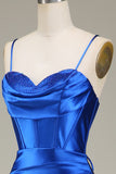 Royal Blue Mermaid Spaghetti Straps Long Ball Dress With Slit
