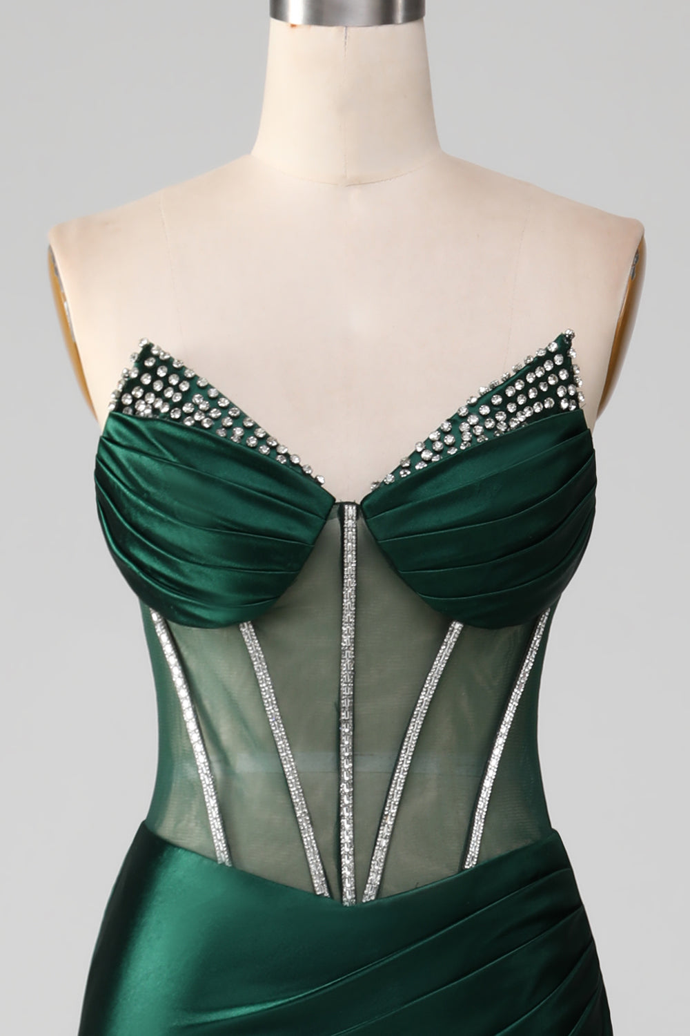 Dark Green Mermaid Strapless Corset Pleated Ball Dress