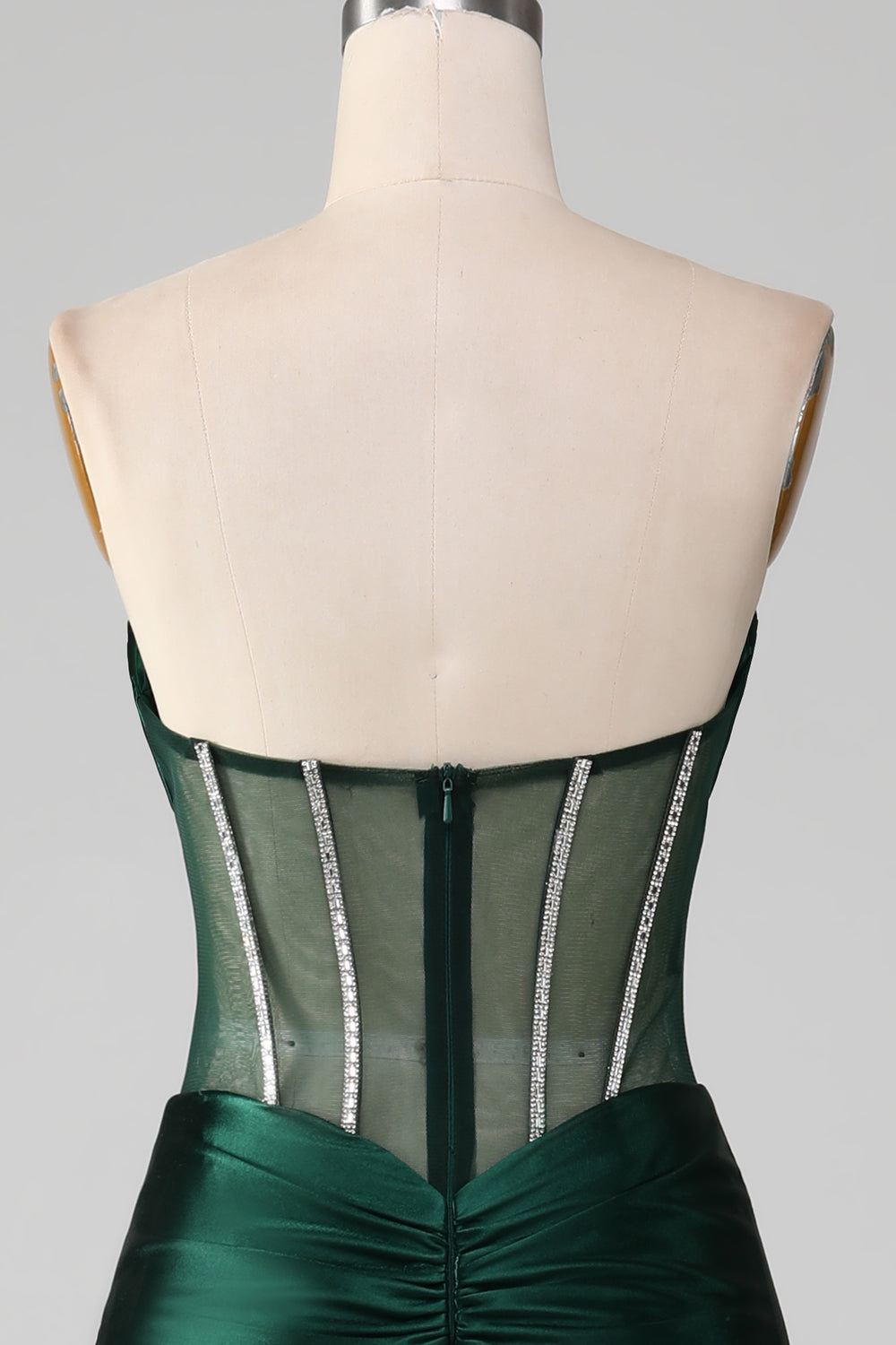 Dark Green Mermaid Strapless Corset Pleated Ball Dress