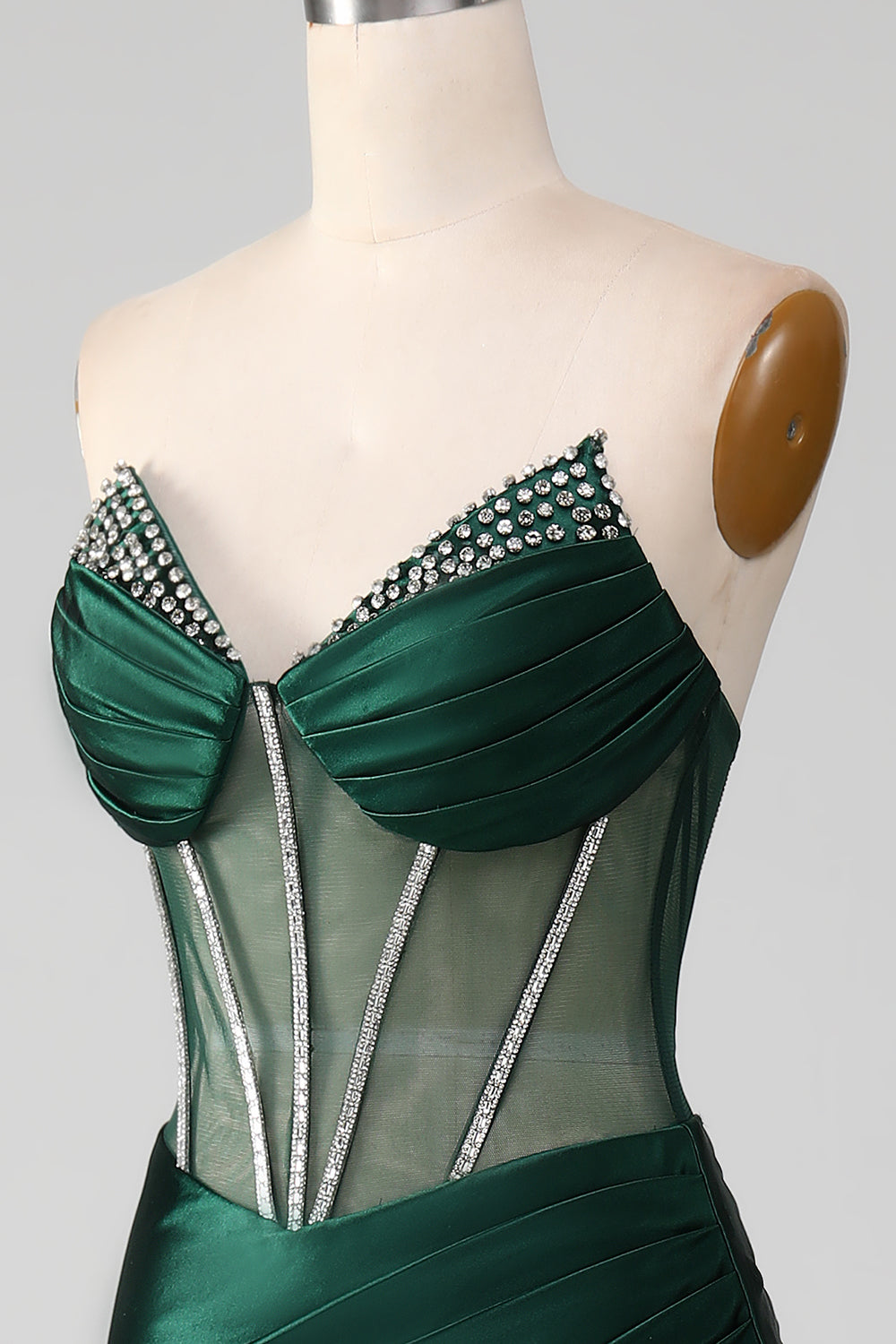 Dark Green Mermaid Strapless Corset Pleated Ball Dress