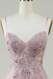 Sparkly Blush A-Line Tulle Long Ball Dress with Lace