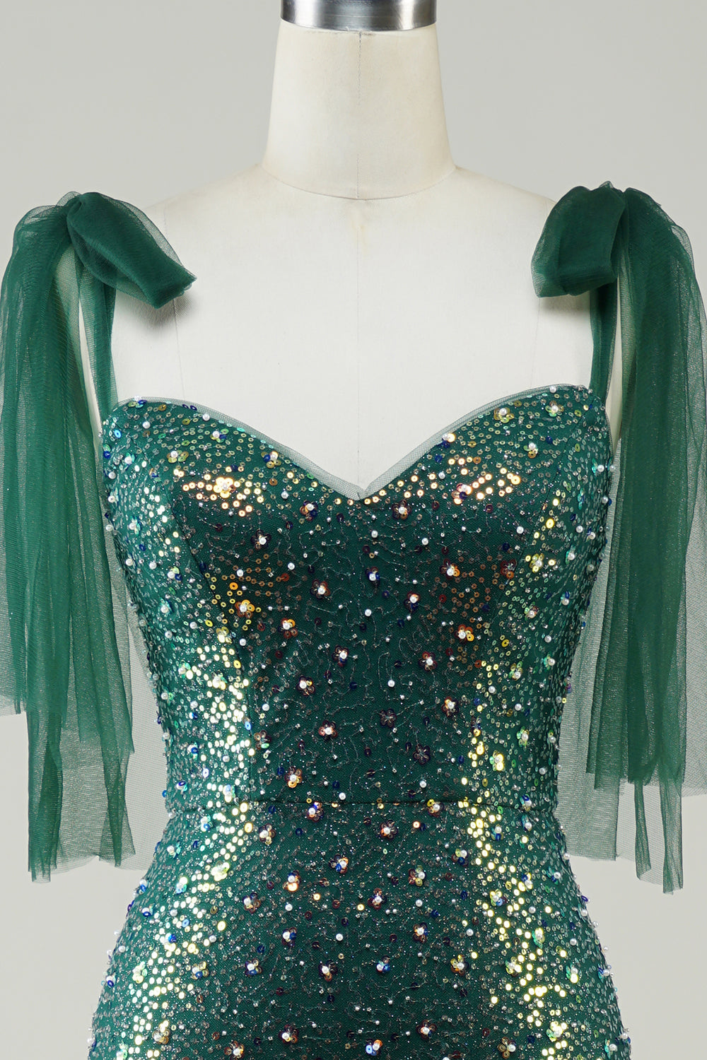 Sparkly Dark Green Mermaid Sequin Long Ball Dress with Slit