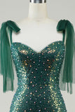 Sparkly Dark Green Mermaid Sequin Long Ball Dress with Slit