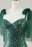 Sparkly Dark Green Mermaid Sequin Long Ball Dress with Slit