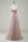 Blush A-Line Corset Long Tulle Ball Dress with Appliques
