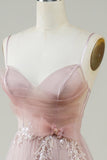Blush A-Line Corset Long Tulle Ball Dress with Appliques