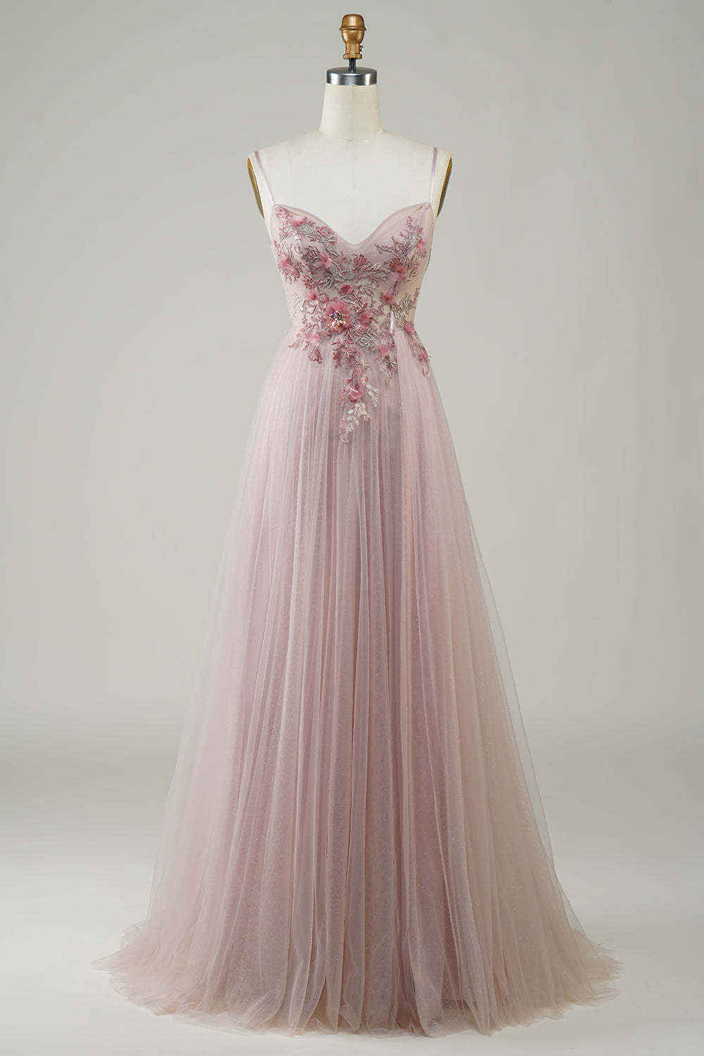 Blush Corset A-Line Long Ball Dress with Flowers