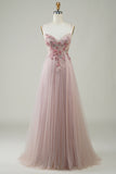 Blush Corset A-Line Long Ball Dress with Flowers