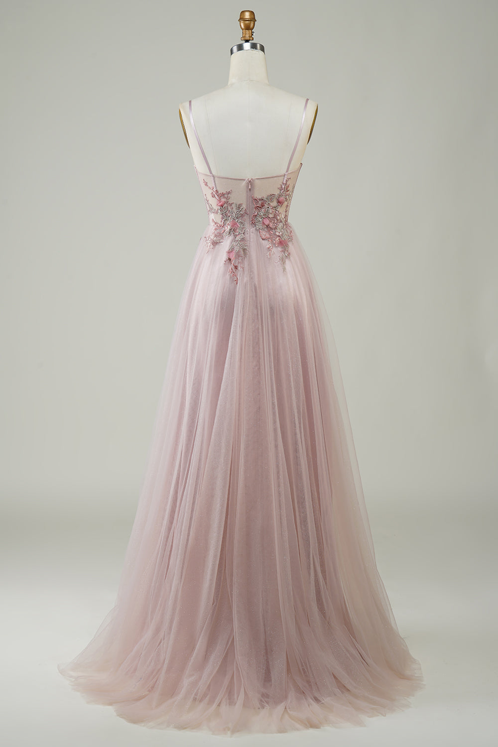 Blush Corset A-Line Long Ball Dress with Flowers