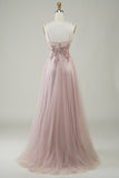 Blush Corset A-Line Long Ball Dress with Flowers