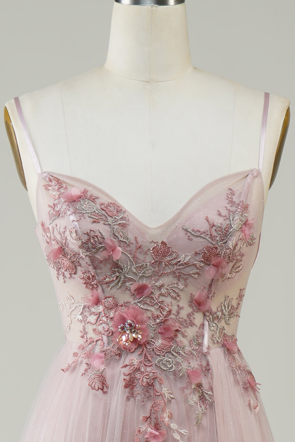 Blush Corset A-Line Long Ball Dress with Flowers