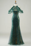 Sparkly Dark Green Sequin Mermaid Long Ball Dress
