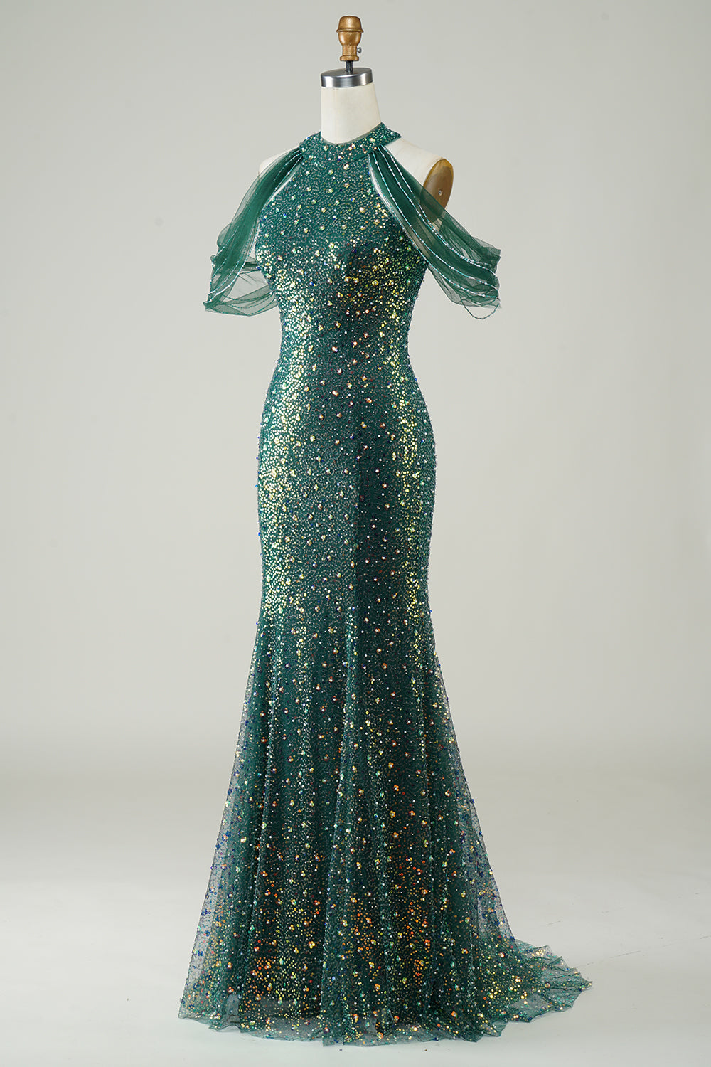 Sparkly Dark Green Sequin Mermaid Long Ball Dress