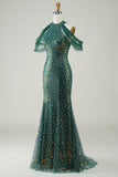 Sparkly Dark Green Sequin Mermaid Long Ball Dress